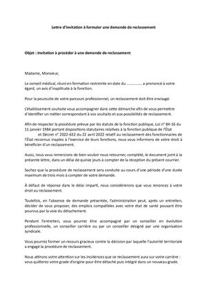 Invitation A Faire Une Demande De Reclassement Fpe