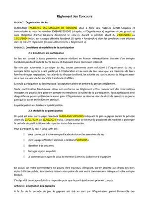 Règlement Jeux Concours Facebook Local