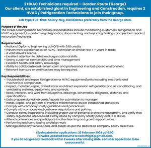 2 HVAC Technicians required