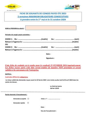 Fiche De Souhait Ete 2024