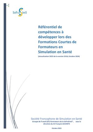 Référentiel De Compétences à Développer Lors Des Formations Courtes De Formateurs En Simulation En Santé