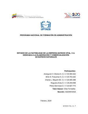 Proyecto Batidos Vital, C A (Final)