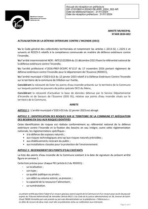 Arr 2024 002 Actualisation De La Défense Extérieure Contre L'incendie (Deci)