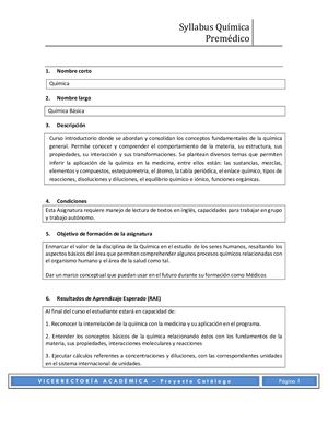 Quimica Basica Plan De Asignatura