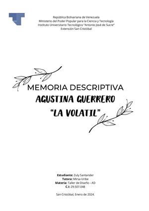 Zuly Santander -Taller De Diseño II - Memoria Descriptiva - Agustina Guerrero (Afiche formativo)