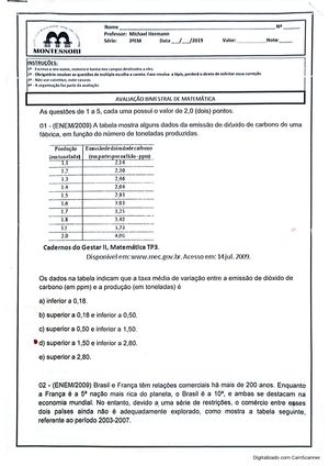 Prova de matemática Ensino Médio