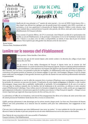 Gazette de l'Apel 《 LES VOIX DE L'APEL SAINTE JEANNE D’ARC 》