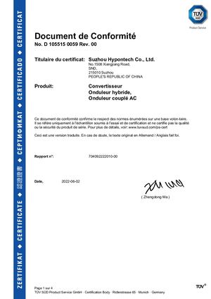 Cert EN50549 1 HBS&HHS 3000 3680 5000 6000 FR