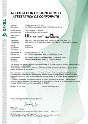 Cert EN50549 1 HPS 3000L 3680 4000 5000 6000 6500 -D FR