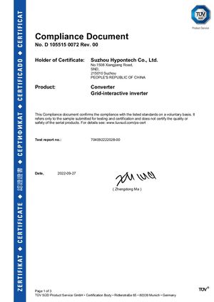 Cert XP&VFR&VDE 0126 HHS 3000 3680 5000 6000, HBS 3000 3680 5000 6000