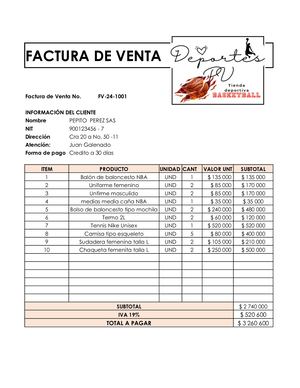 Factura De Venta Fv 24 1001 Deportes PV