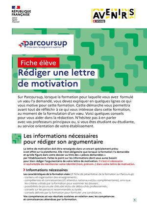 Fiche éLève Onisep 2024 Rediger Sa Lettre De Motivation