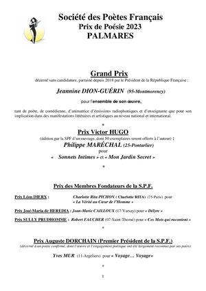 Prix Jacques PRÉVERT :    Sorin CERIN  - CONCOURS 2023 Palmarès Final