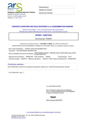 Analyses d'eau - 17/01/2024