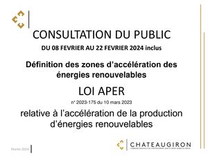 Consultation du public - Définition des Zones d'Accélération des Energies Renouvelables (ZAENR)