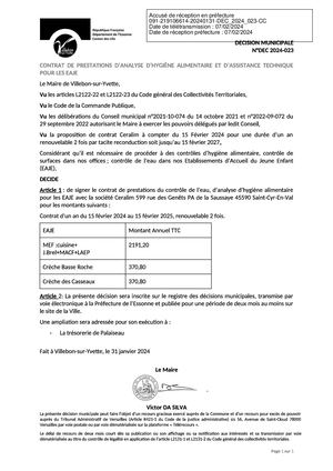 Dec 2024 023 Contrat De Prestations D'analyse D'hygiène Alimentaire Et D'assistance Technique Pour Les Eaje