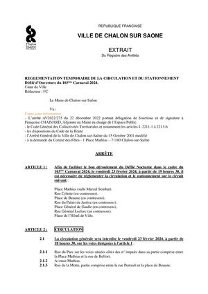 Carnaval 2024 - Arrêté Circulation Et Stationnement Ouverture