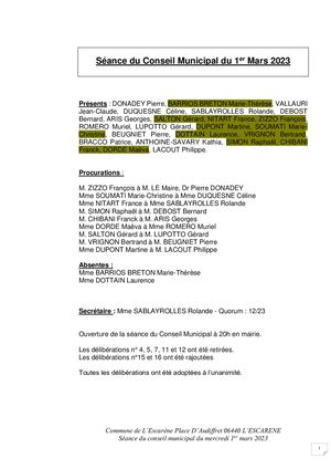 Compte rendu du 1er mars 2023