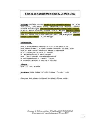 Compte rendu du mardi 28 mars 2023