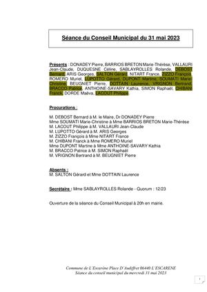 Compte rendu du 31 mai 2023