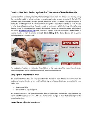 Caverta 100 Best Action Against The Treatment Of Erectile Disorder