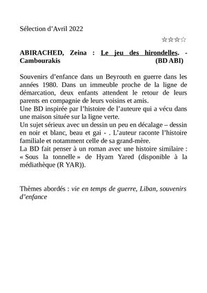 Liste Commentée Avril 22