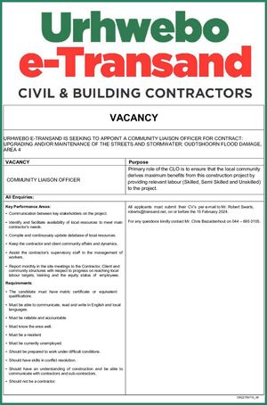 -	Vacancy available for a Community Liaison Officer