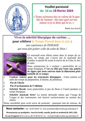 Bulletin Paroissial Du 10 Au 18 Fevrier 2024