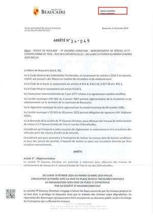 Parution Des Actes Administratifs (Arrêtés) D'aujourd'hui