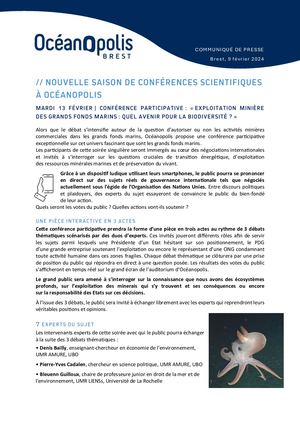 Cp Conference scientifique à Oceanopolis Exploitation miniere des grands fonds 13/02/2024