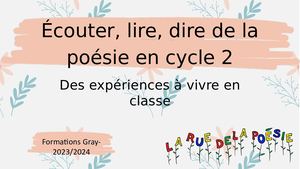 ÉCouter, Lire, Dire De La Poésie Au Cycle 2