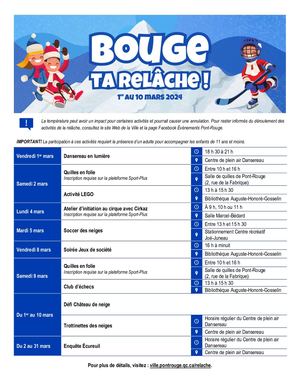 Programmation Semaine de la Relâche 2024 - Pont-Rouge