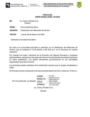 Circular 09 Miércoles De Ceniza 14 De Febrero 9am