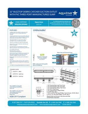 32CDBTxxx - 32'' Buzz Top Debris Catcher Suction Outlet Cover And PVC Three Port Manufactured Sump