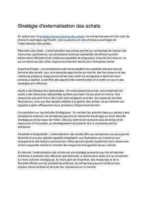 Stratégie D'externalisation Des Achats