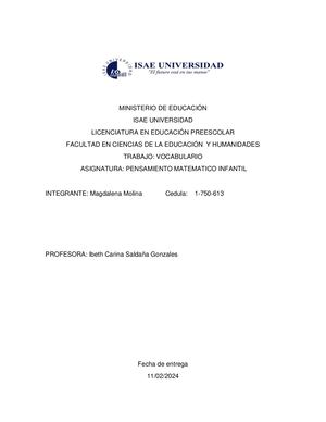 vocabulario de pensamiento matematico infantil