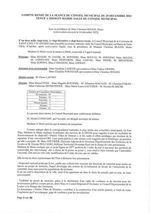 Compte rendu du Conseil Municipal du mercredi 20 décembre 2023