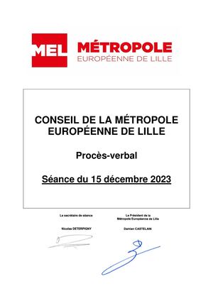 Procès-verbal du Conseil métropolitain du 15 décembre 2023