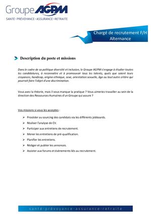 AGPM - Chargée De Recrutement - Alternance