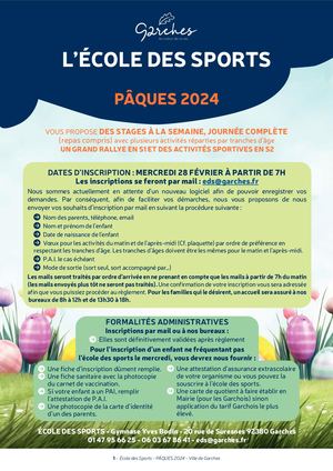 Brochure de l'École des Sports - Pâques 2024