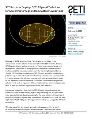 SETI Institute Employs SETI Ellipsoid Technique for Searching for Signals from Distant Civilizations