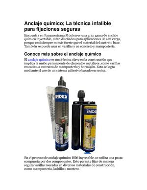 Anclaje Químico; La Técnica Infalible Para Fijaciones Seguras
