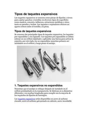Tipos De Taquetes Expansivos