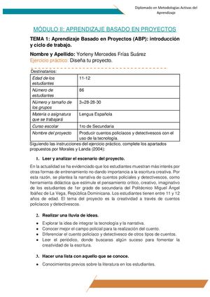 Proyecto Final Del Diplomado En Metodologías Activas Del Aprendizaje