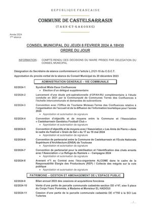 Dossier des Délibérations exécutoires du Conseil Municipal du 8 février 2024