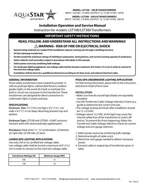 Transformer Instructions - IN030 100422