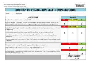 Rúbrica Selfie Emprendedor