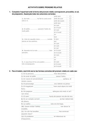 Activitats Pronoms Relatius Cloe Labata