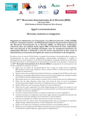 Appel à communication aux Rencontres internationales de la diversité 2024