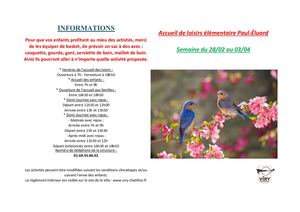 Planning des activités Paul-Éluard - mars 2024